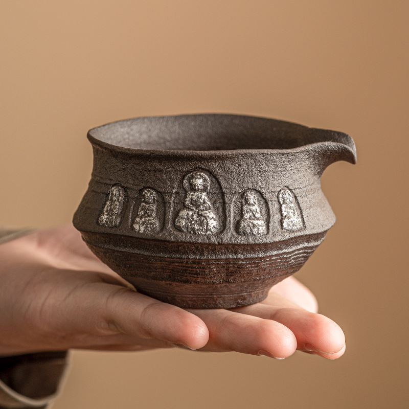 Cốc công tắc màu Bạc Chạm Khắc Đất Sét cũ cốc trà gia dụng dụng cụ chia trà gốm thô Bộ trà Kungfu phụ kiện cốc đồng phục đơn cỡ nhỏ