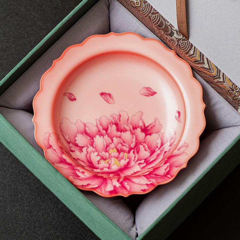 Bình phong cách Trung Quốc màu đỏ quốc gia, hoa mẫu đơn, đế lót ly, đế cách nhiệt, khay trà, khay trà, khay trà, khay trà, khay trái cây khô