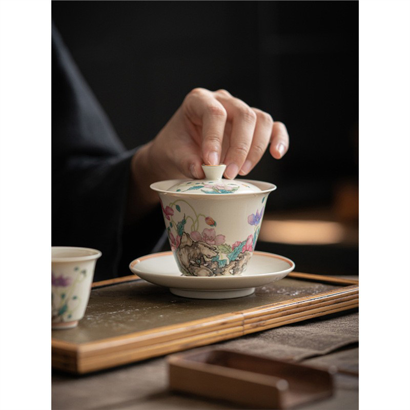 Bộ trà Kung Fu màu bùn cổ Bộ trà bát có nắp sang trọng nhẹ gia dụng cao cấp Bộ trà Kung Fu hộp quà bán buôn