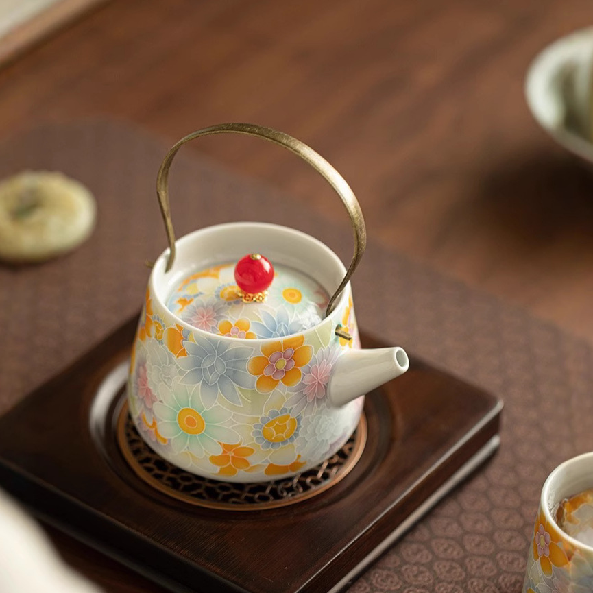 Bình đựng xà đa hoa tráng men cổ bình đơn đồ pha trà gốm sứ dụng cụ pha trà kungfu sang trọng nhẹ gia dụng kiểu Trung Quốc