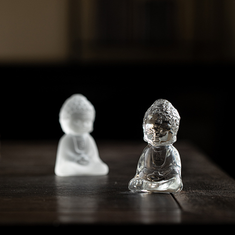 Đồ trang trí thú cưng trà nhà sư nhỏ thủy tinh Thiền Như Lai tượng Phật nhỏ Bộ trà Bộ trà Khay trà phụ kiện trà đạo