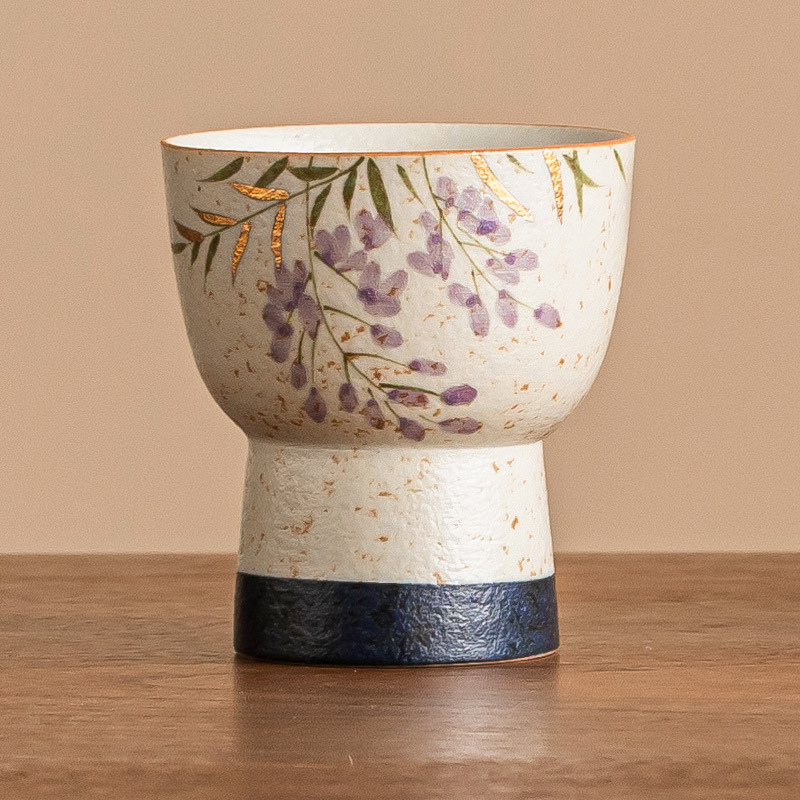 Cốc trà đen đá lửa trắng xanh cốc chủ nhân vẽ tay hoa tử đằng vẽ vàng cốc gốm sứ cốc trà chén trà không nóng tay