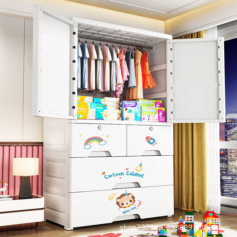 Super Peng 70 chiều rộng mở cửa tủ lưu trữ tủ nhựa lắp ráp tủ treo quần áo trẻ em tủ quần áo trẻ em
