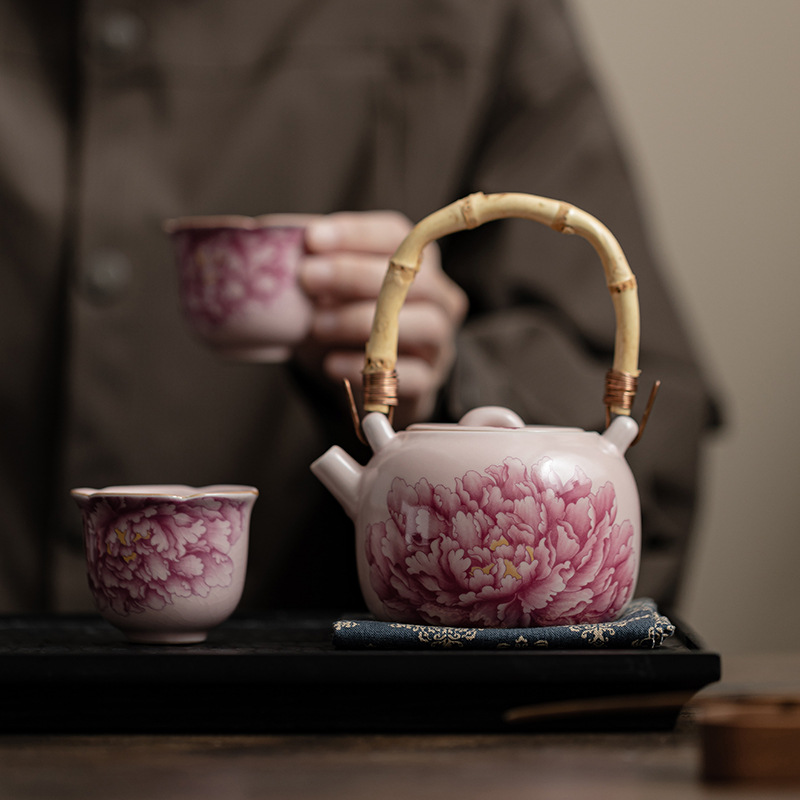 Ấm trà chùm tre hoa mẫu đơn Fenru ấm trà gốm sứ có thể mở ra để nâng cao phong cách Trung Quốc bộ trà Kung Fu ấm đơn hộp quà