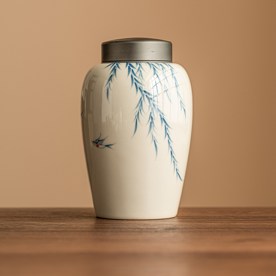 Bình trà Nuan Ying Xinliu, bình kín, bình trà có nắp hợp kim nhôm cao cấp cầm tay, bình bảo quản Gốm chống ẩm