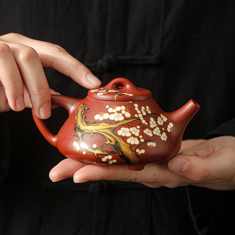 Ấm đá phiến hoa mận cát tím Zhuni ấm trà dung tích lớn ấm trà gia dụng làm thủ công Yixing Dahongpao ấm trà đơn