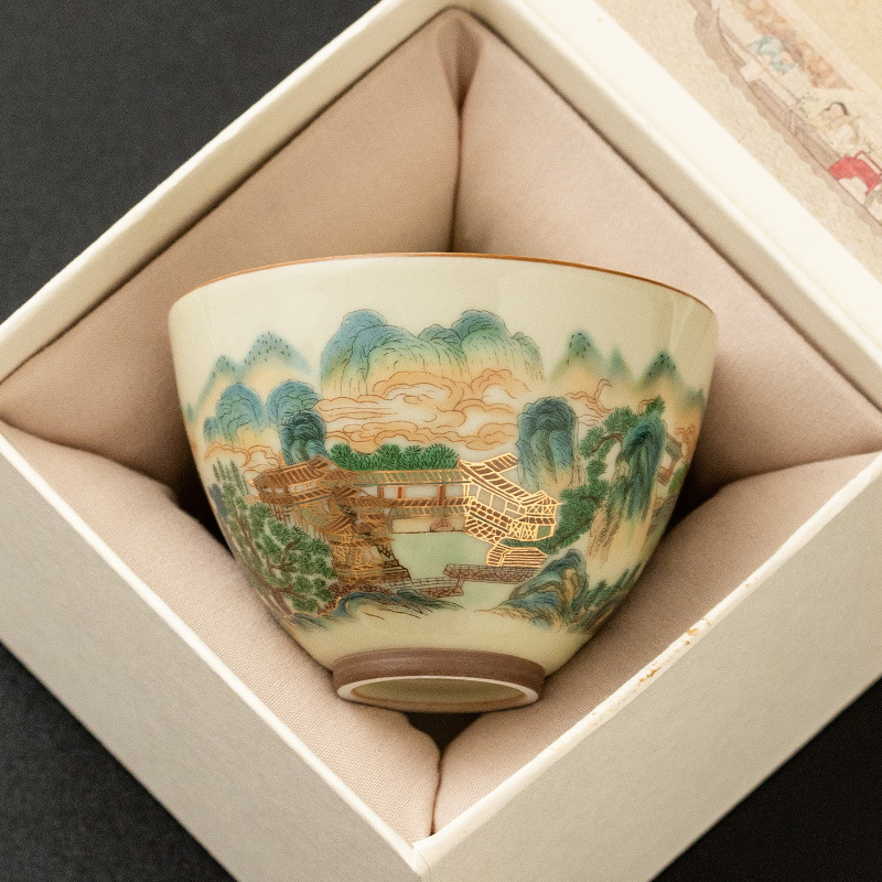 Nhà máy Cốc trái tim gà phong cảnh đầy màu sắc Cốc trà gốm sứ cổ điển Cốc chủ nhân Bộ trà Trà Kung Fu Cốc trà Cốc trà