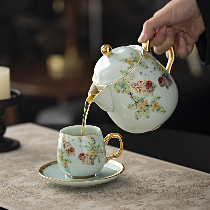 Bộ trà chiều một ấm bốn cốc dành cho nữ tinh tế cao cấp Hộp quà tặng ấm trà làm quà tân gia