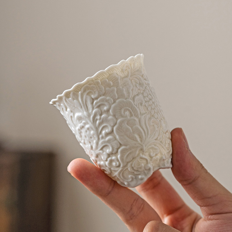 Cốc hương hoa mẫu đơn ba chân xám thực vật, cốc trà gốm sứ, cốc chủ nhân, cốc đơn, bộ trà Kung Fu, tách trà, tách trà