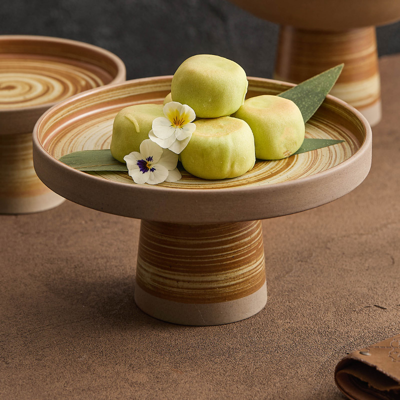 Đĩa trái cây gốm thô, đĩa trái cây, bàn cà phê gia đình, đĩa chân cao cổ điển sáng tạo, đĩa bánh ngọt thương mại nhà hàng, đĩa ăn nhẹ