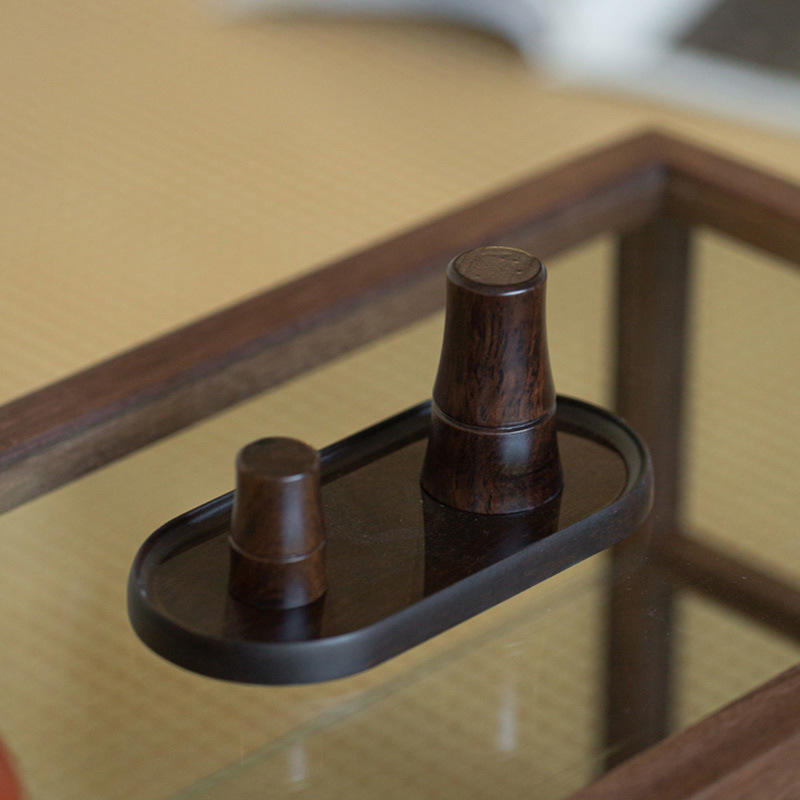 Giá để ấm gỗ mun, nắp gỗ nguyên khối, nắp ấm, giá ấm trà, phụ kiện ấm trà tử sa, đồ trang trí phụ kiện trà đạo