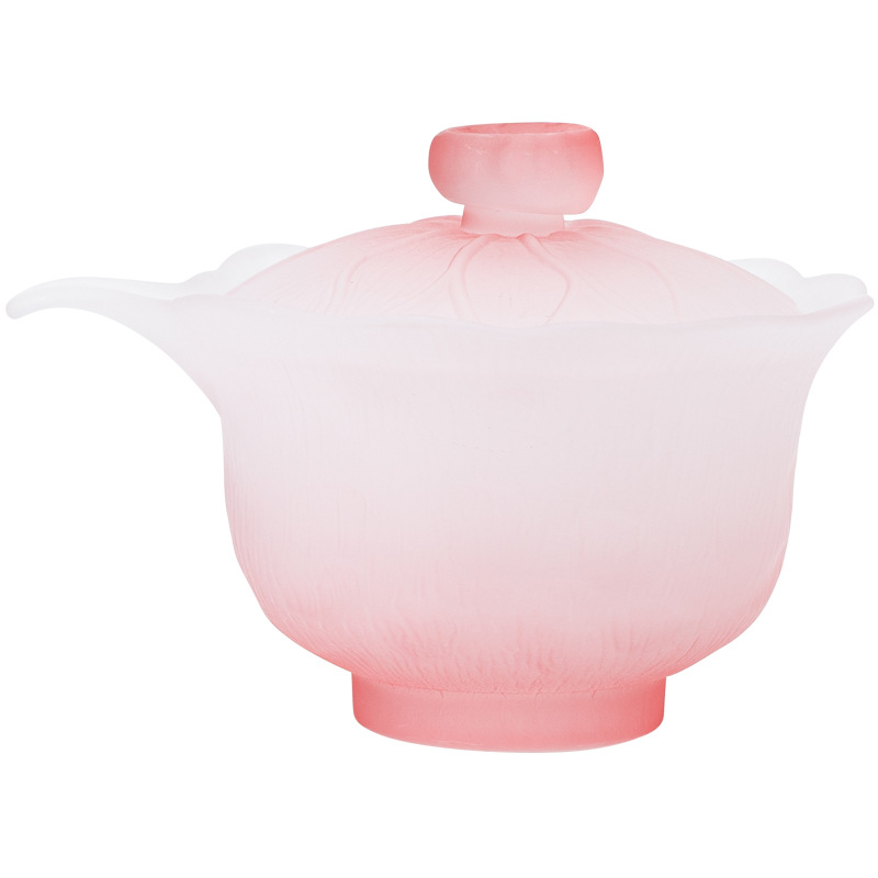 Bộ ấm chén trà Kung Fu thủy tinh hồng dành cho gia đình nữ, chịu nhiệt, tinh xảo, kèm tô phủ, chén công cộng, chén trà, kiểu mới 2025