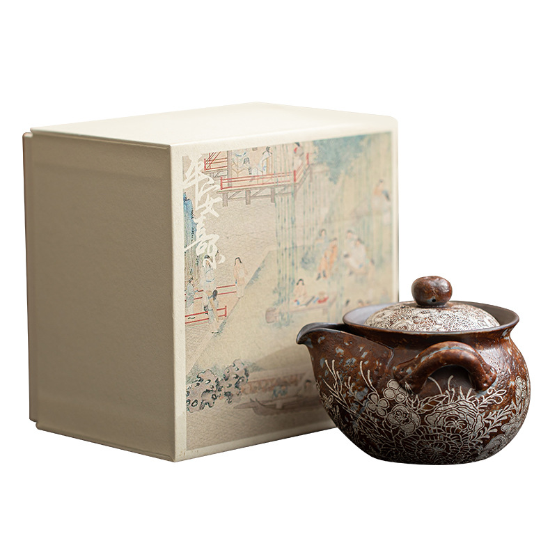 Ấm đun nước cầm tay bằng bạc mạ hoa, ấm pha trà Kung Fu bằng đất sét đá cũ, ấm pha trà, bình kho báu, bát có nắp chống bỏng