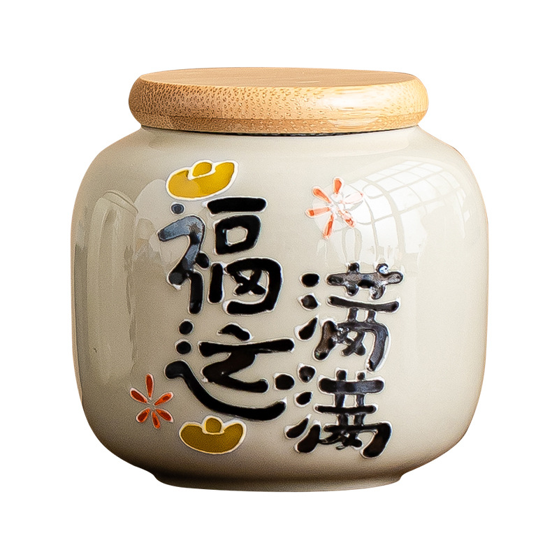 Chậu trà đầy may mắn chạm khắc vẽ tay, bình trà gốm sứ nhỏ, bình rỗng, bình chống ẩm kín gia dụng, bình bảo quản