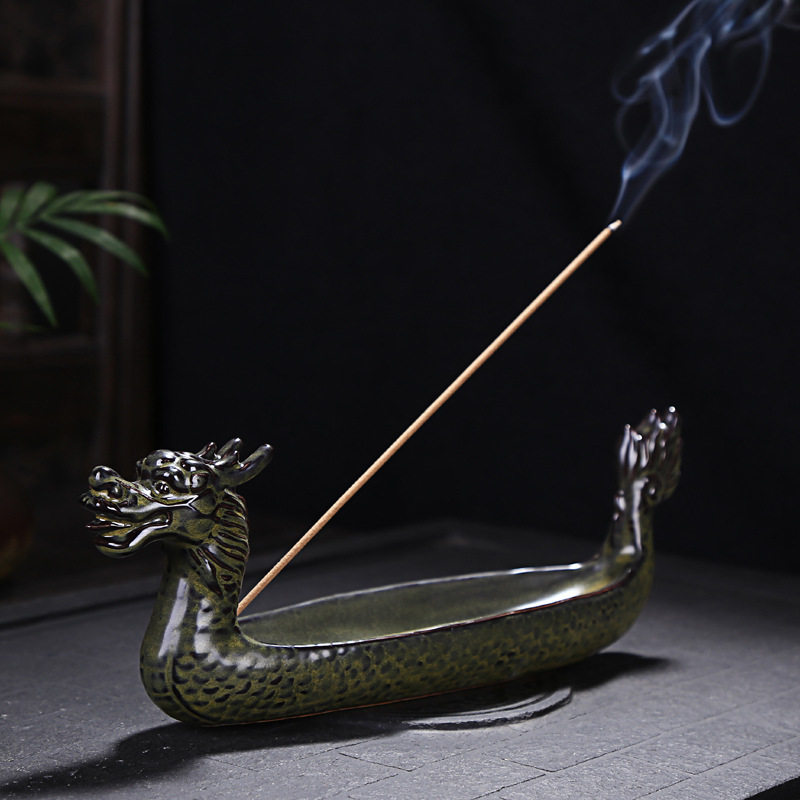 Lư hương dòng thuyền rồng, lư hương dòng 20.5, đồ trang trí chân đế bằng gỗ đàn hương bằng sứ linh tinh xảo