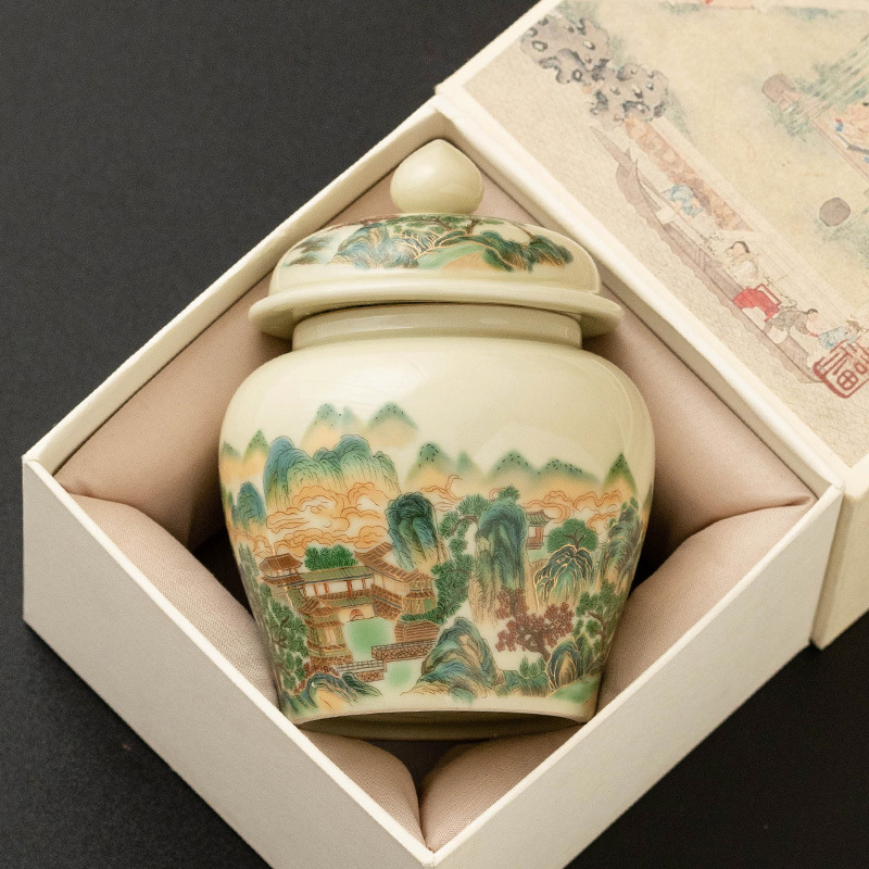 Nhà máy Bể trà phong cảnh đầy màu sắc Bể gốm kín Pu'er Màu đỏ và xanh lá cây Trà trắng Bể lưu trữ Retro Bể rỗng