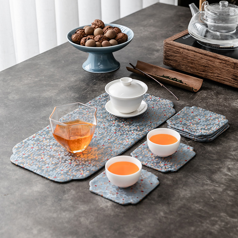 Chân Ý Trung Quốc thổ cẩm thêu hoa chiếu trà vải cotton lanh bàn nghệ thuật biểu ngữ trà đạo đế lót trà Bộ trà Kung Fu