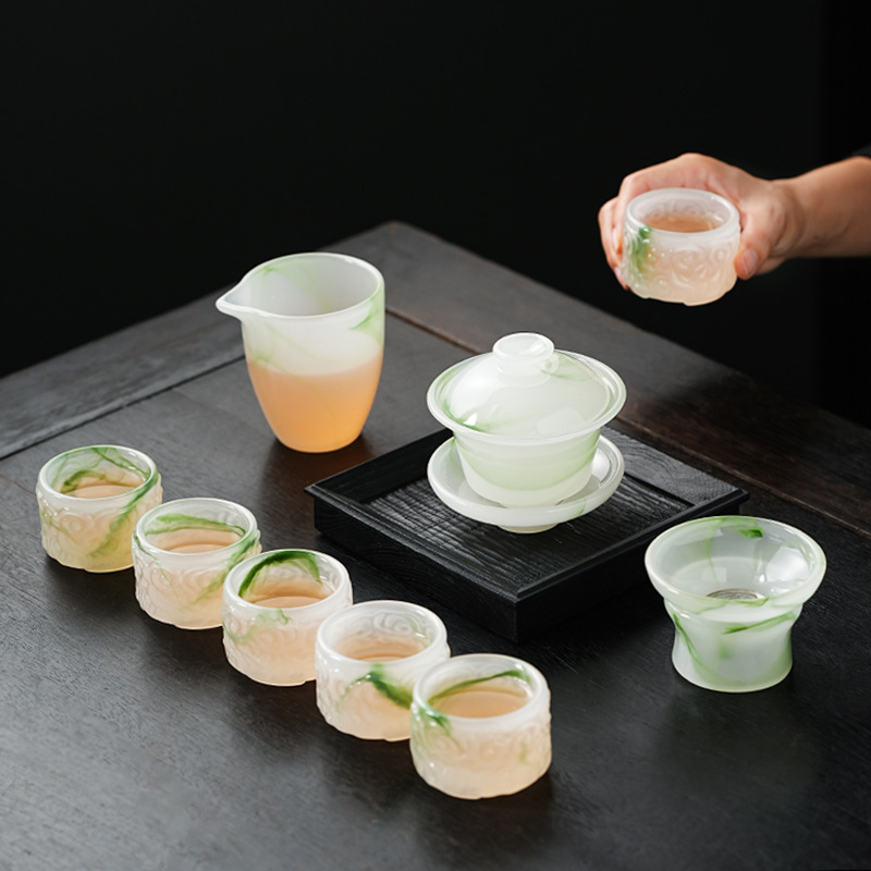 Bộ ấm trà Kung Fu tráng men màu trắng ngọc bích, cốc trà cao cấp sang trọng nhẹ gia dụng mẫu mới 2024, bát pha trà lưu niệm