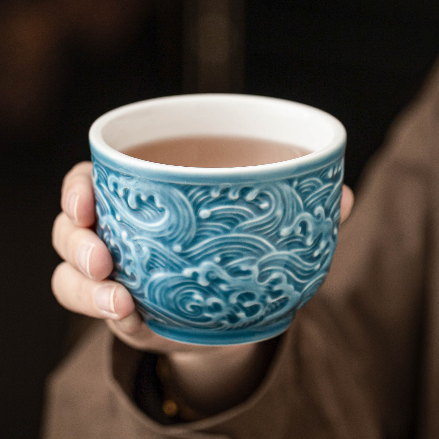 Cốc trà cao cấp sóng nổi cốc sứ chàm Shuyun bộ trà Kung Fu cốc đơn cốc chủ nhân cốc tinh tế