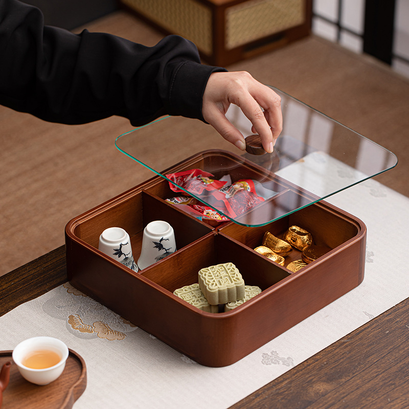 Hộp trái cây sấy khô gia dụng phòng khách, hạt dưa, kẹo, bàn cà phê, hạt gỗ nguyên khối, đĩa đựng trái cây, đặt giải khát, kiểu Trung Quốc mới