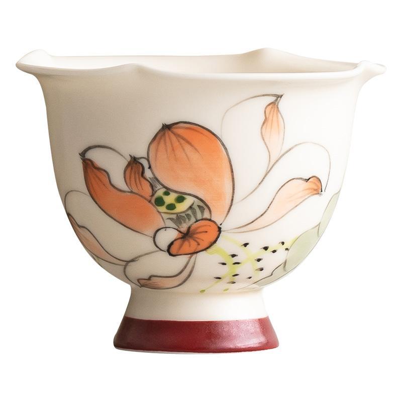 Cốc trà gốm sứ, cốc hoa sen vẽ tay cỡ lớn, cốc đặc biệt uống trà, cốc trà Kung Fu, cốc chủ nhân