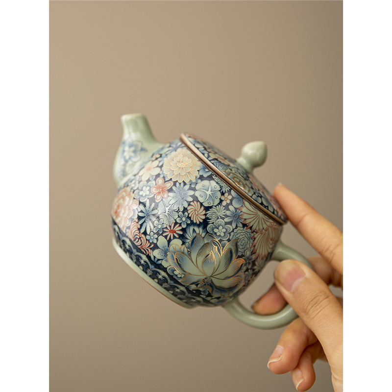 Ấm trà Daxishi màu xanh và trắng Lò nung Trà đơn Bộ trà Kung Fu tráng men tráng men tráng men vàng gia dụng cao cấp