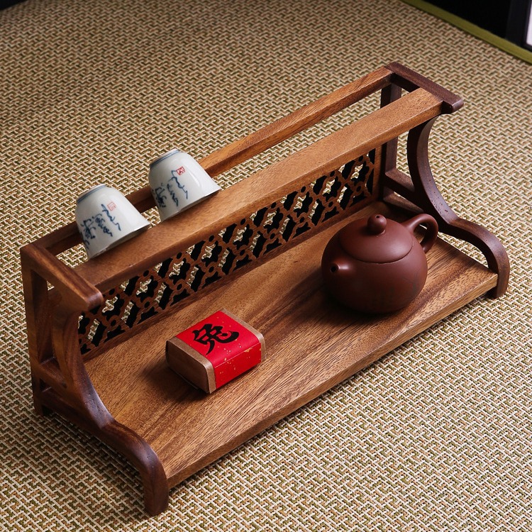 Ấm trà Gỗ Óc Chó Đen, kệ tách trà, Tủ Đựng Đồ Bộ trà, Giá trưng bày kiểu Trung Quốc bằng gỗ nguyên khối, kệ Bogu, kệ nhỏ