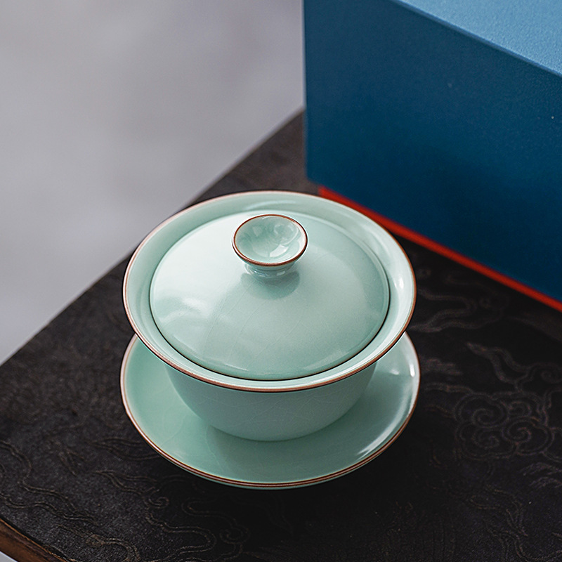 Cốc trà có nắp lò Ruyao, cốc trà, bát pha trà mở đơn gia dụng, cốc ba gai đá nứt đá, bộ trà công phu hồ dày