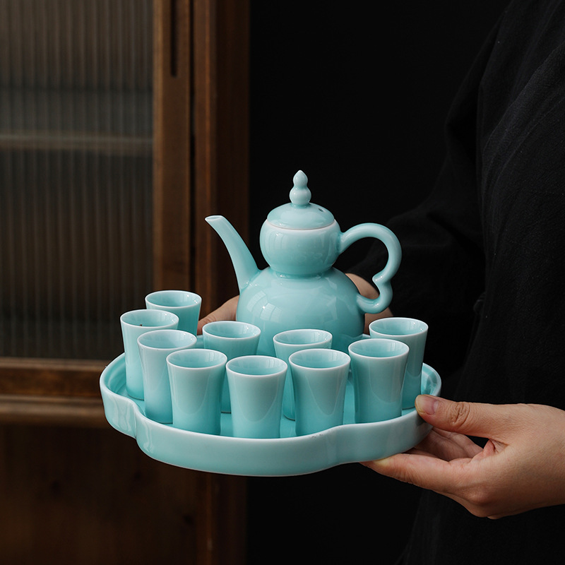 Bộ dụng cụ rượu Celadon Fulu gốm sứ gia dụng bình rượu phong cách Trung Quốc bình chia ly rượu đĩa rượu hộp quà tặng doanh nghiệp