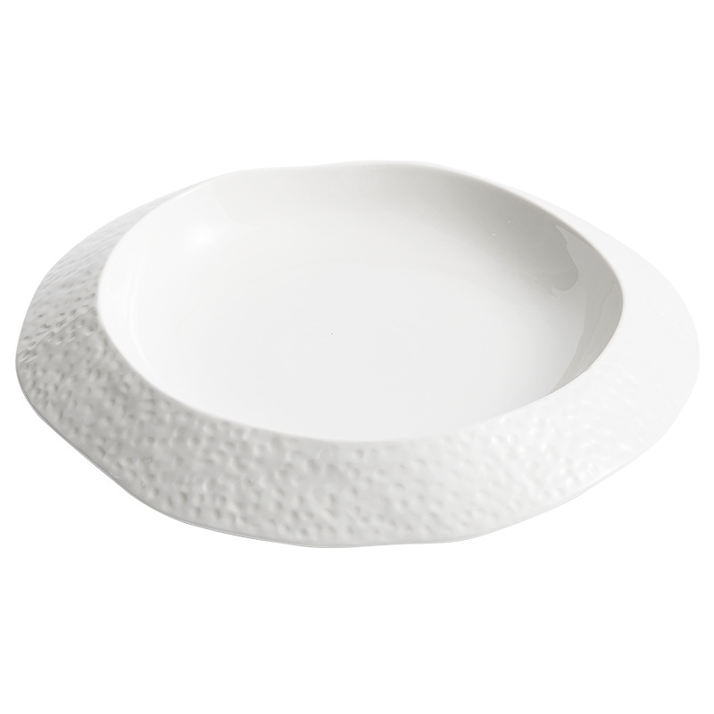 Đĩa đồ ăn phương Tây màu trắng, đĩa rau lạnh không đều, Bộ đồ ăn phân tử cao cấp, đĩa gốm Câu Lạc Bộ khách sạn