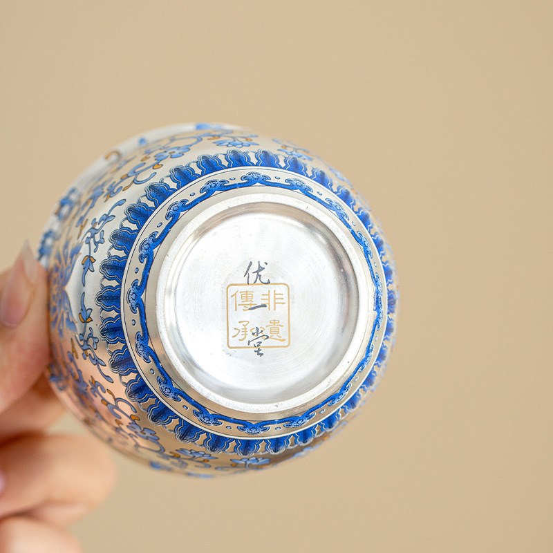 . Cốc chủ nhân mạ bạc hoa sen rối, cốc nước, cốc trà, cốc đơn đầu F cao, trà cao cấp sức chứa lớn chuyên dụng cá nhân