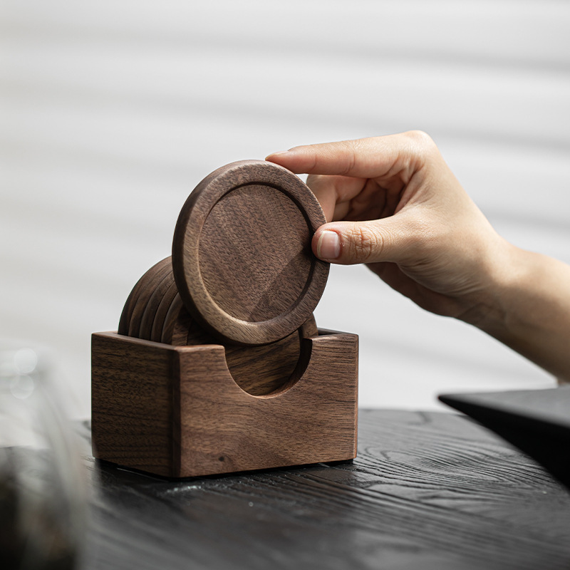 Đế Cốc đựng trà Gỗ Óc Chó Da'antang đế lót ly cà phê thủy tinh cách nhiệt đế lót trà gỗ nguyên khối chống bỏng chịu nhiệt