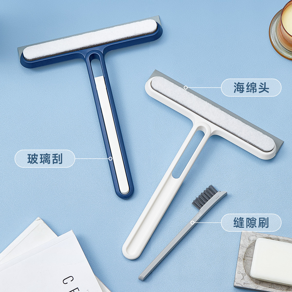 Dụng cụ làm sạch đa chức năng 4 trong 1 Cạo kính, cửa sổ, gương phòng tắm, bàn chải gạt nước, không tháo rời và giặt, bàn chải và xẻng