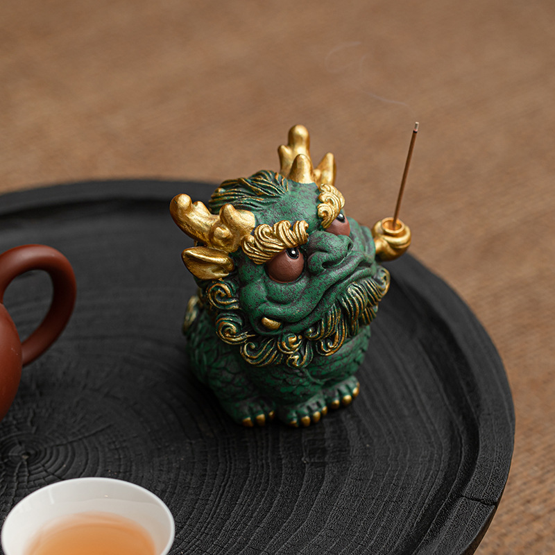 Đồ trang trí giá đỡ hương thơm bằng đá sa thạch xanh sáng tạo chữa cháy ngọn lửa Kirin