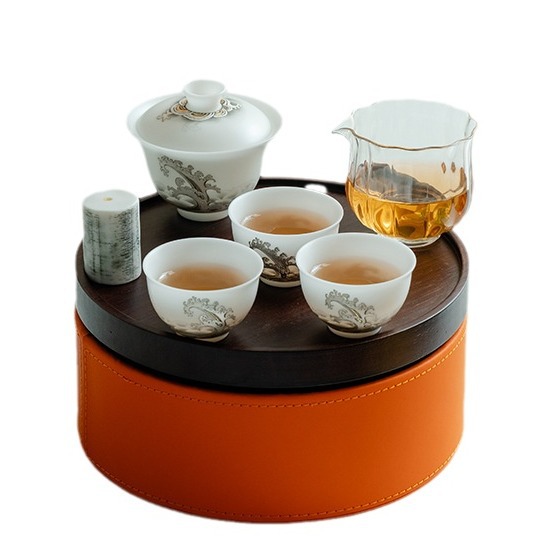 Bộ trà du lịch cầm tay ngoài trời bằng sứ ngọc bích đá Bộ bát pha trà mỡ cừu nắp cốc trà trọn bộ hộp quà