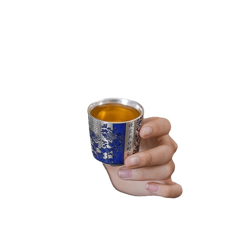 Bộ trà Kung Fu mạ bạc Song Yu, tách trà bạc cloisonné, một ấm hai cốc, bộ trà cao cấp quà tặng lễ hội, hộp quà