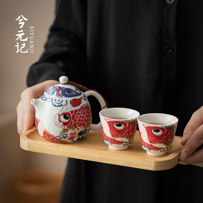 Bộ trà Kung Fu một ấm hai cốc cá rồng, hộp quà tặng gia dụng cao cấp sang trọng nhẹ, quà tặng quà tặng