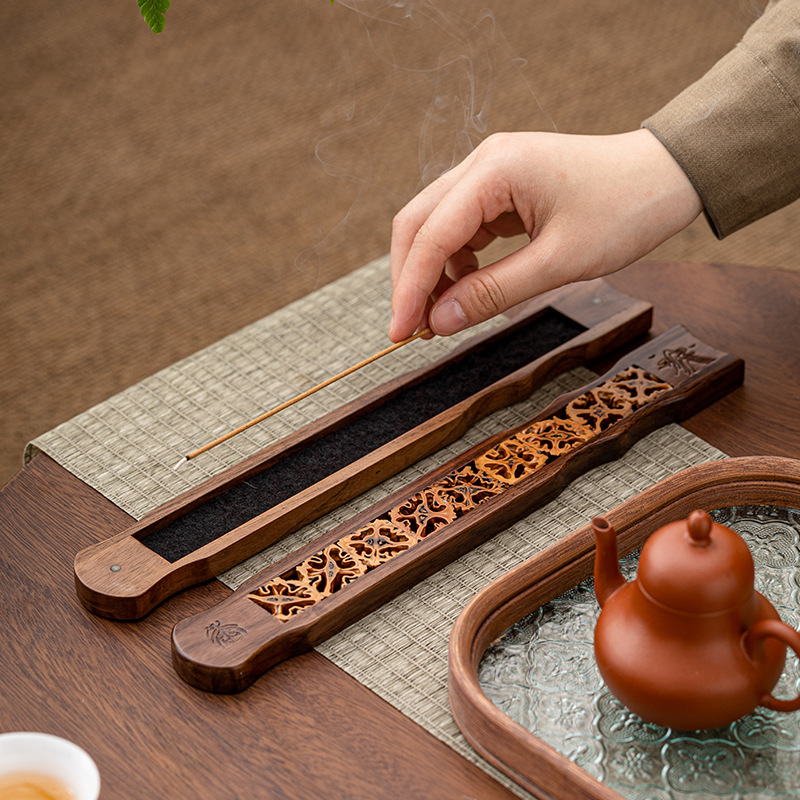 Ống hương ngang óc chó kiểu mới, lư hương gỗ đàn hương bằng Gỗ Óc Chó kiểu Trung Quốc, hộp hương hoa lan, lư hương gỗ Cẩm Lai