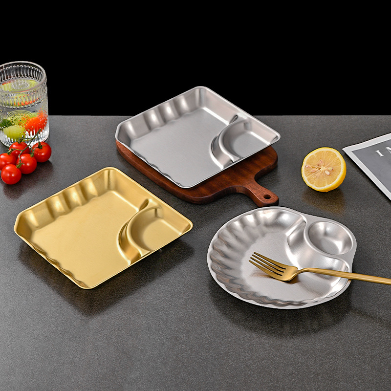 Đĩa vỏ sò inox 304 có ngăn chứa sốt đựng gà rán - khoai tây chiên - thức ăn nhanh, decor cho nhà hàng PBCP34