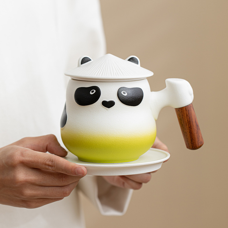 Bộ đĩa cốc trà cà phê gấu trúc cốc gốm sứ dễ thương sáng tạo cốc cá nhân tách trà cốc tách trà hộp quà