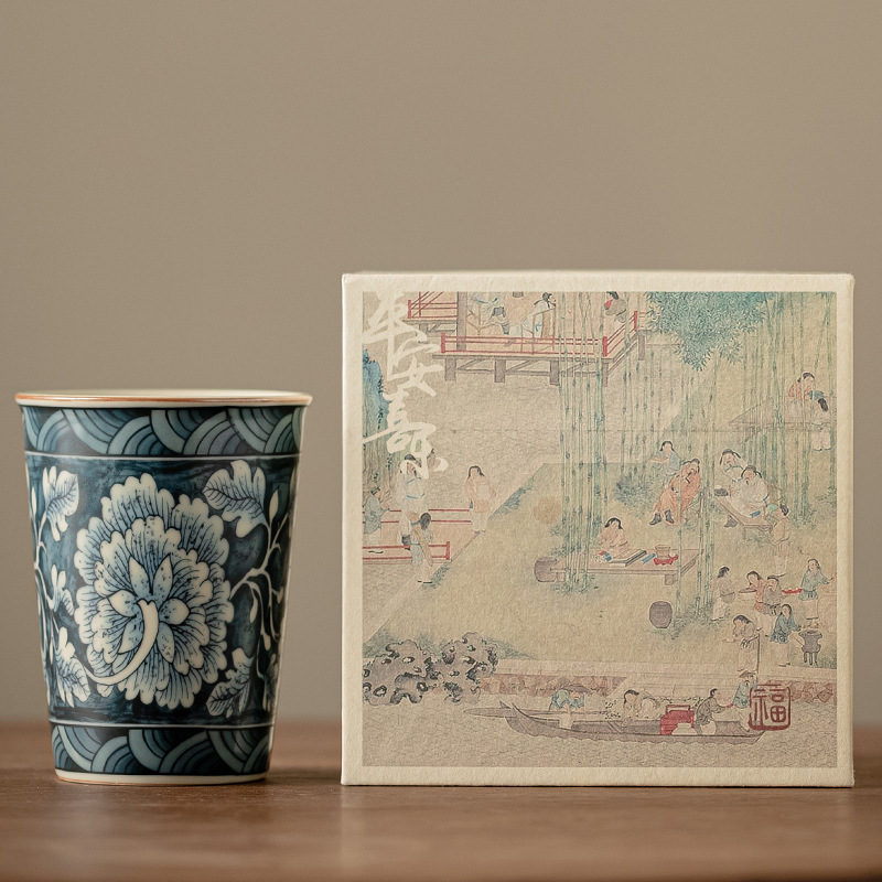 Cốc Coca hoa Ru lò cốc trà gốm thủ công cốc nước cốc nước mở miếng có thể nâng cao Bộ trà Kung Fu hộp quà