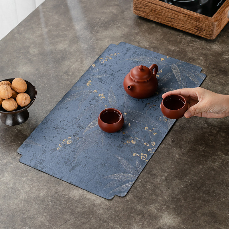 Thảm pha trà khô không thấm nước phong cách Trung Quốc, thảm trải bàn chống thấm bằng vải lanh, lót cốc trà dày, bàn trà khô, phụ kiện trà đạo bán buôn