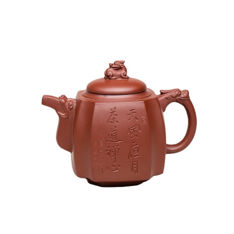 Bán buôn ấm đất sét Tím Yixing Zhuni Dahongpao Sifang Dragon Pot Pixiu Gốm chạm khắc Long Xing Tianxia Pot