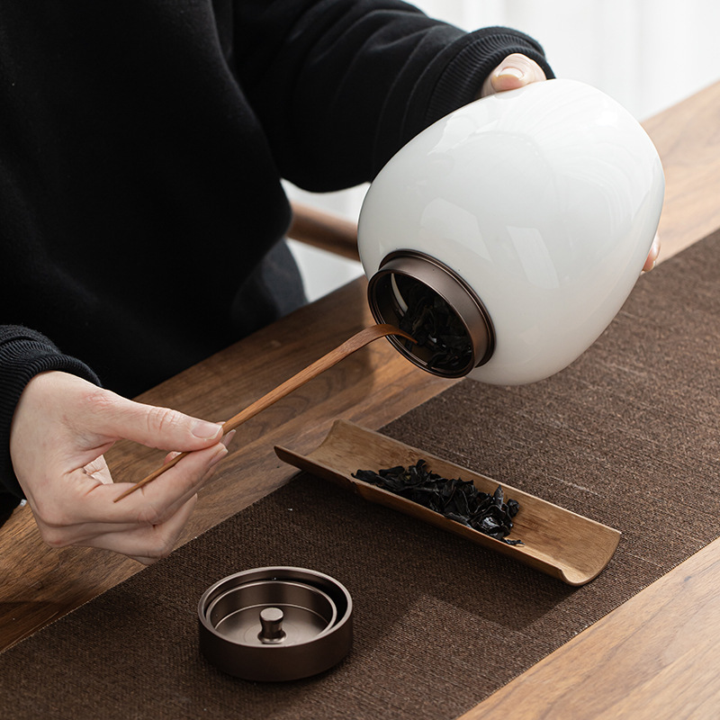 Bình đựng trà có nắp thiếc Bình Đựng Trà Sứ trắng ngọc bích Đức Hoa Bình Đựng Trà Sứ kín Bình đựng trà lớn