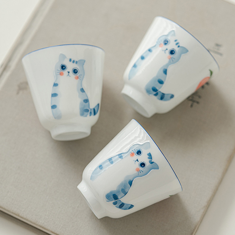 Cốc trà gốm sứ tráng men màu vẽ tay ba chiều Bộ trà Kung Fu dành cho nữ cốc trà tinh tế cốc chủ nhân cốc đơn tách trà