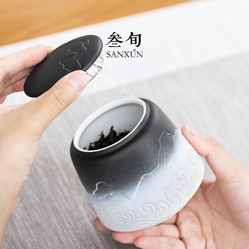 Bình đựng trà Sơn Hải Quan Bình đựng trà kín Bình đựng trà đen Pu'er Bình đựng trà nhỏ thủ công chống ẩm gia dụng