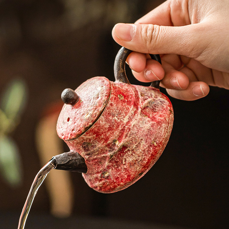 Ấm trà nhỏ bằng gốm sơn mỏ tinh xảo, ấm móng cột bằng vàng, dụng cụ pha trà kungfu cổ điển gia dụng, dụng cụ pha trà