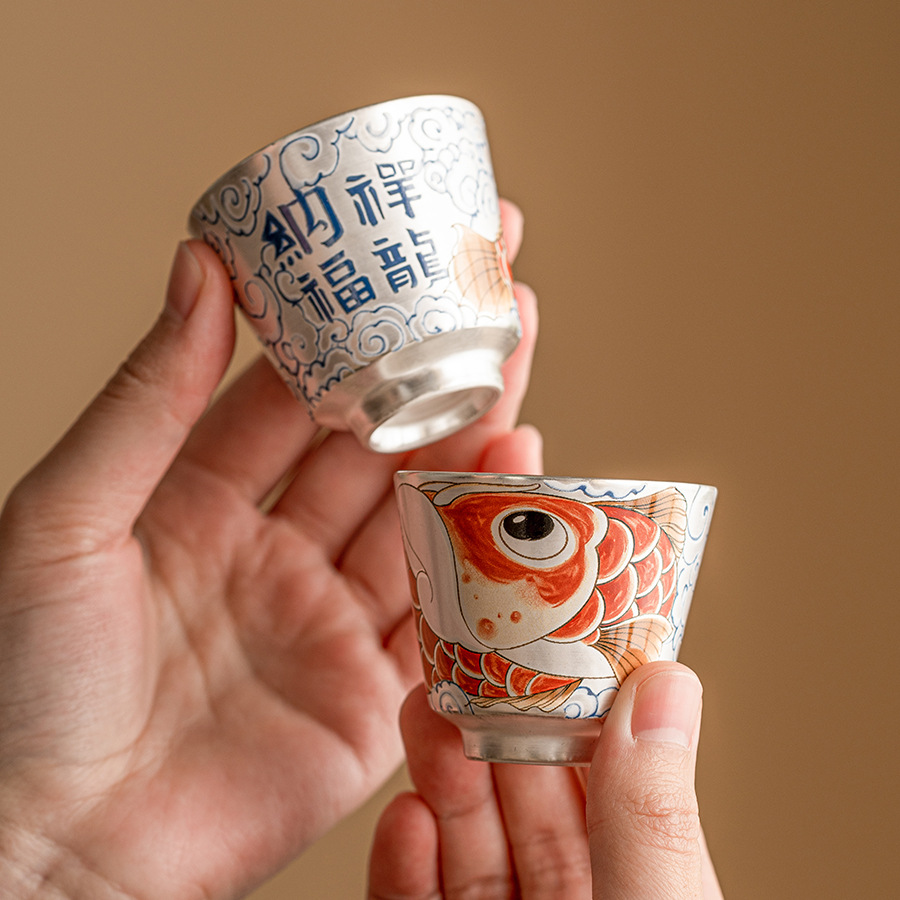 Chén trà sứ mạ bạc Xinxianglong Nafu 999 cốc chủ nhân cốc đơn Bộ trà cá nhân cao cấp