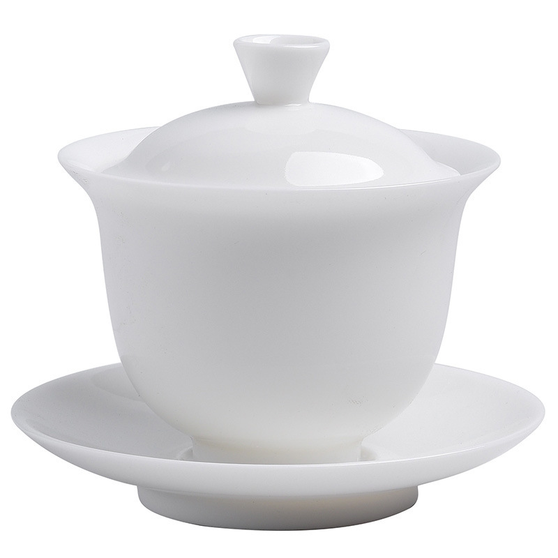 Cốc trà sứ trắng Đức Hoa cốc trà đơn trà tam tài bộ trà công phu gốm sứ cỡ lớn bán buôn gia dụng