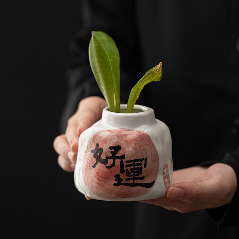 Phong cách viết tay gốm sứ thủy canh bình hoa nhỏ văn phòng gia dụng để bàn cây xanh thủy canh chậu hoa cắm hoa